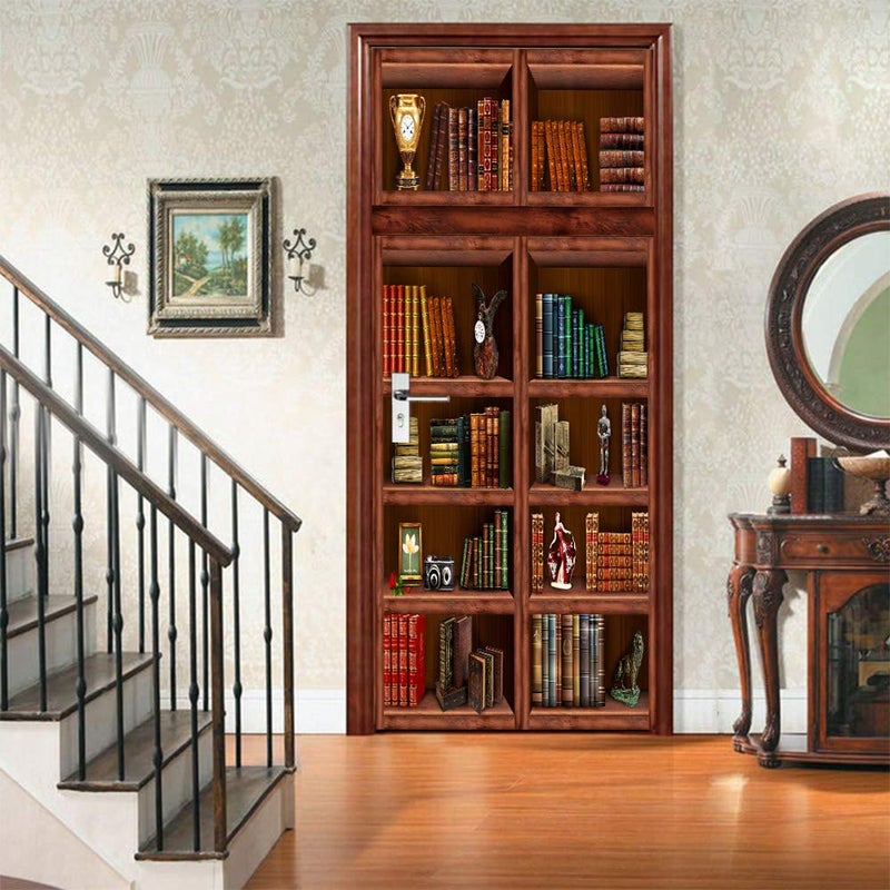 COLORSPRING 3D Book Shelf Door Mural Wallpaper Stickers Self-Adhesive Decor Removable for Home Room Decoration (MT-262) - Image 1